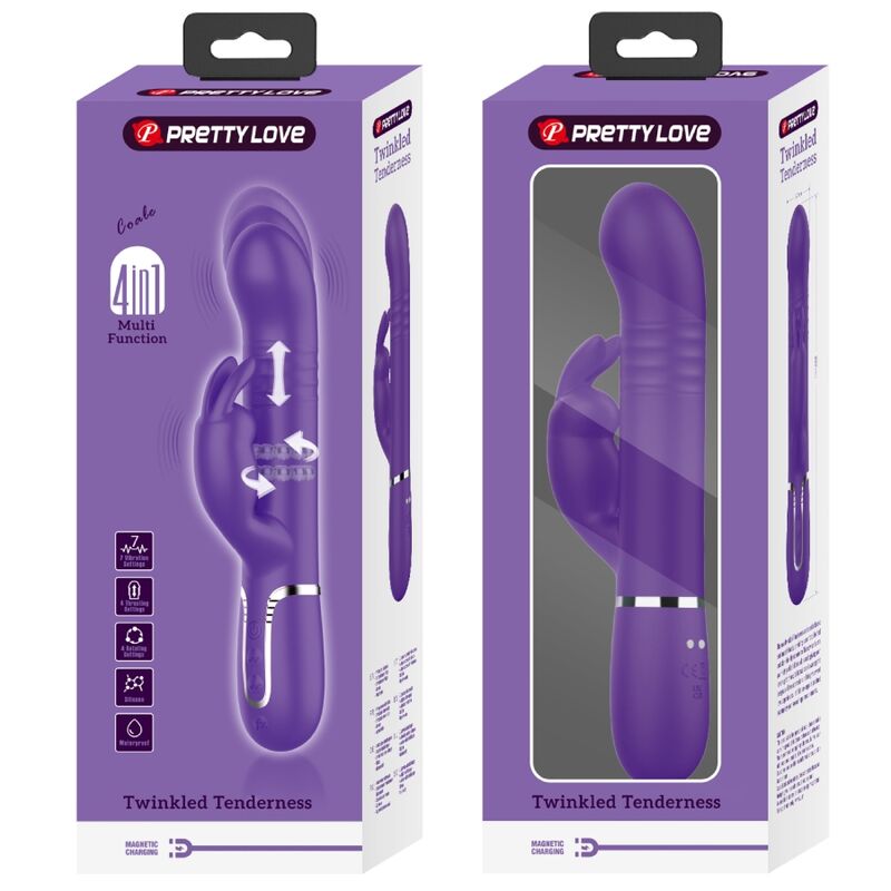 Close-up do PRETTY LOVE Vibrador Coelho Coale 4 em 1 Roxo, mostrando o design ergonómico e a textura do silicone.