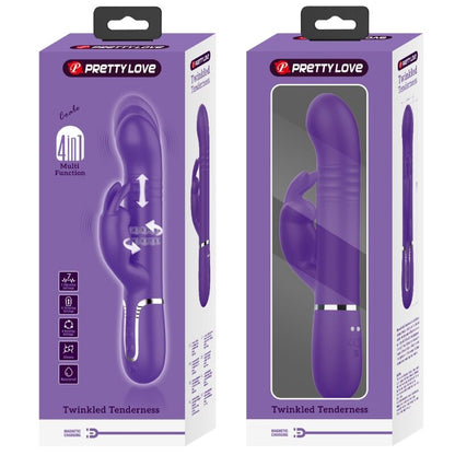 Close-up do PRETTY LOVE Vibrador Coelho Coale 4 em 1 Roxo, mostrando o design ergonómico e a textura do silicone.