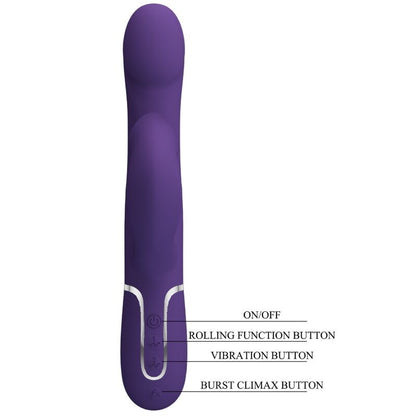 Vibrador de coelho PRETTY LOVE Zalin 4 em 1 roxo com pérolas e estimulador clitoriano.