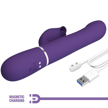 Vibrador de coelho PRETTY LOVE Zalin 4 em 1 roxo com pérolas e estimulador clitoriano.