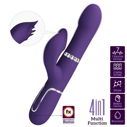 Vibrador de coelho PRETTY LOVE Zalin 4 em 1 roxo com pérolas e estimulador clitoriano.