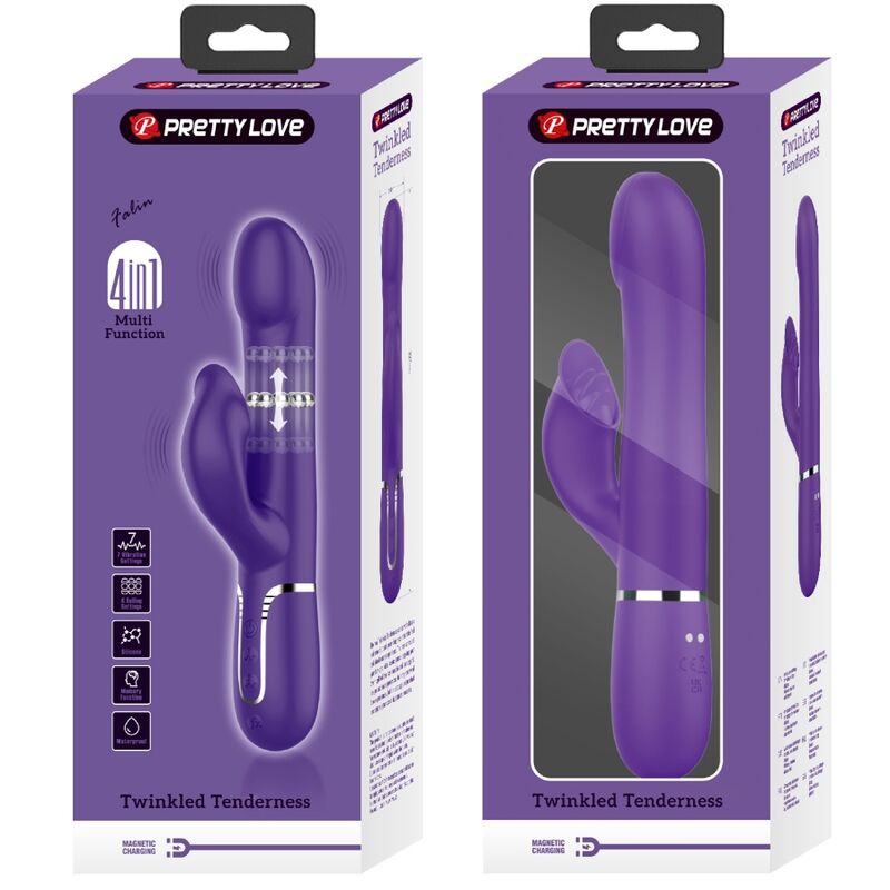 Vibrador de coelho PRETTY LOVE Zalin 4 em 1 roxo com pérolas e estimulador clitoriano.