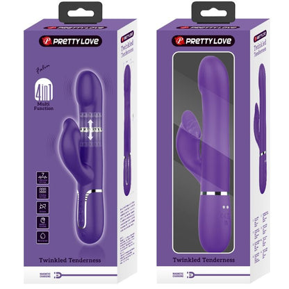 Vibrador de coelho PRETTY LOVE Zalin 4 em 1 roxo com pérolas e estimulador clitoriano.