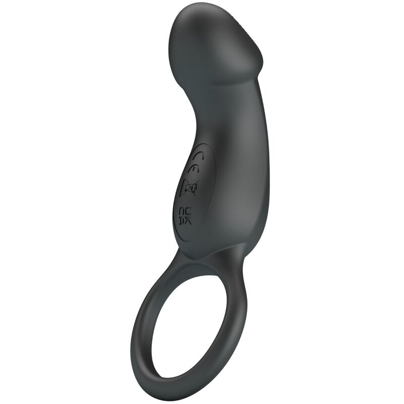 Close-up do Anel Vibratório PRETTY LOVE com Estimulador e Controlo Remoto, destacando o seu design ergonómico e material de silicone seguro para o corpo.