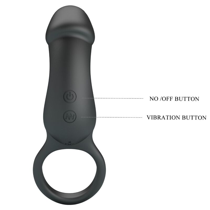 Close-up do Anel Vibratório PRETTY LOVE com Estimulador e Controlo Remoto, destacando o seu design ergonómico e material de silicone seguro para o corpo.