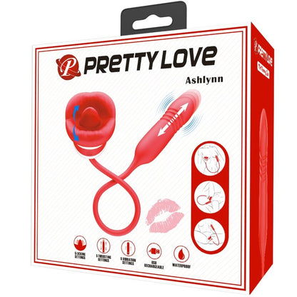PRETTY LOVE Ashlynn Masturbador Boca Vermelha com detalhes da língua lambedora e design ergonómico.