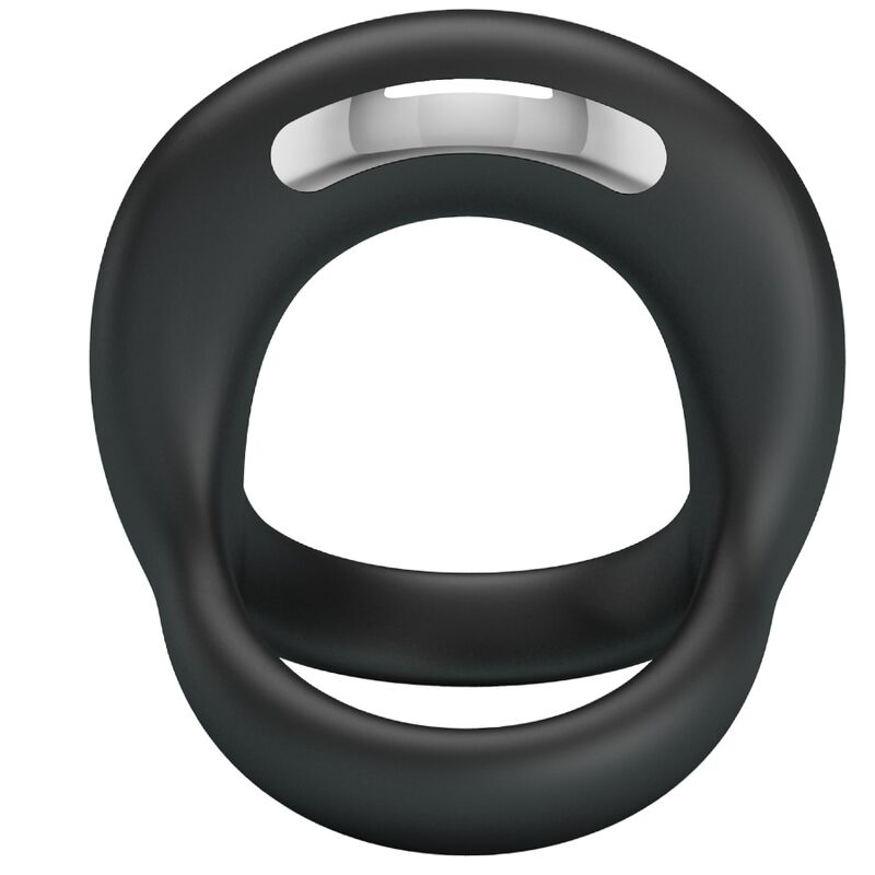 Close-up of the PRETTY LOVE Elliott Anel Vibratório para Pénis e Bolas Preto, showing its texture and features.