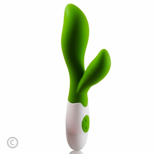 Close-up do PRETTY LOVE Vibrador Owen Verde, destacando seu design ergonômico e cor vibrante.
