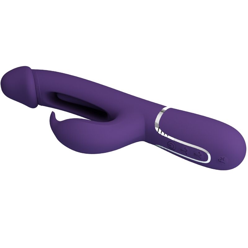 BONITO AMOR Vibrador Coelho Multifunção 3 em 1 com Língua Violeta, close-up do design e textura.