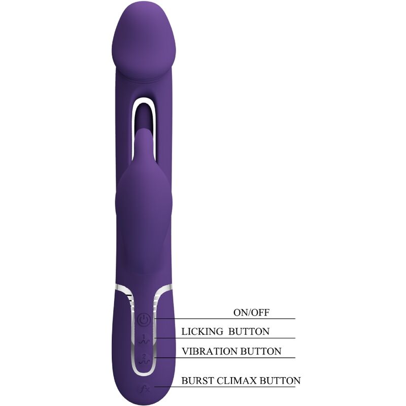 BONITO AMOR Vibrador Coelho Multifunção 3 em 1 com Língua Violeta, close-up do design e textura.