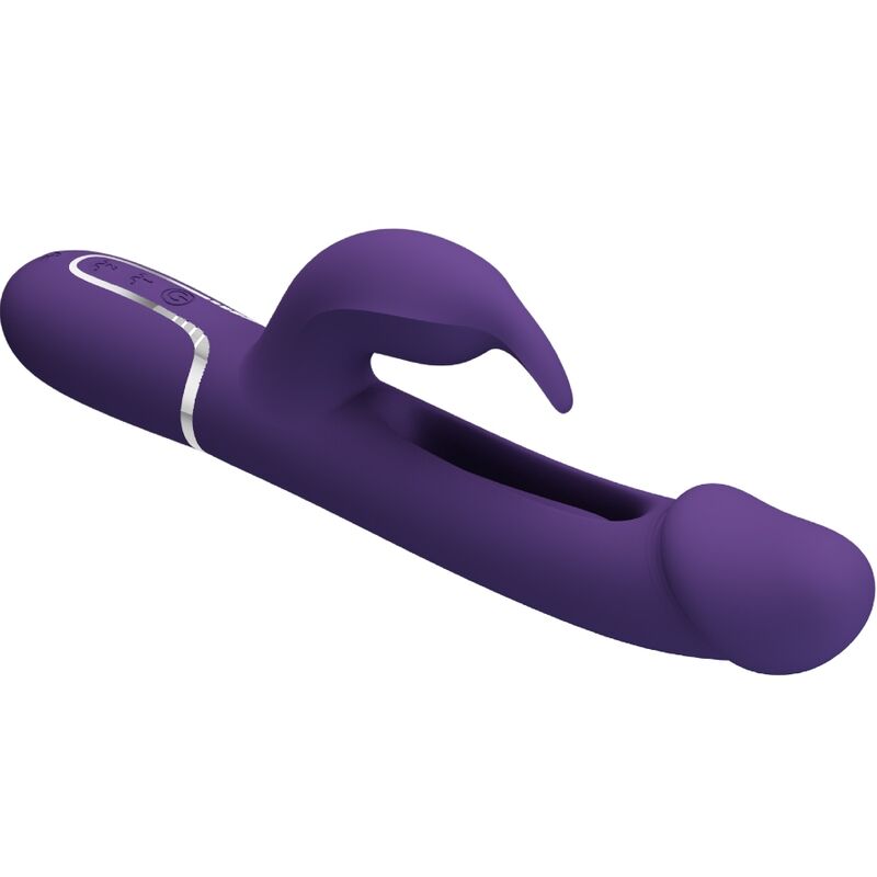 BONITO AMOR Vibrador Coelho Multifunção 3 em 1 com Língua Violeta, close-up do design e textura.