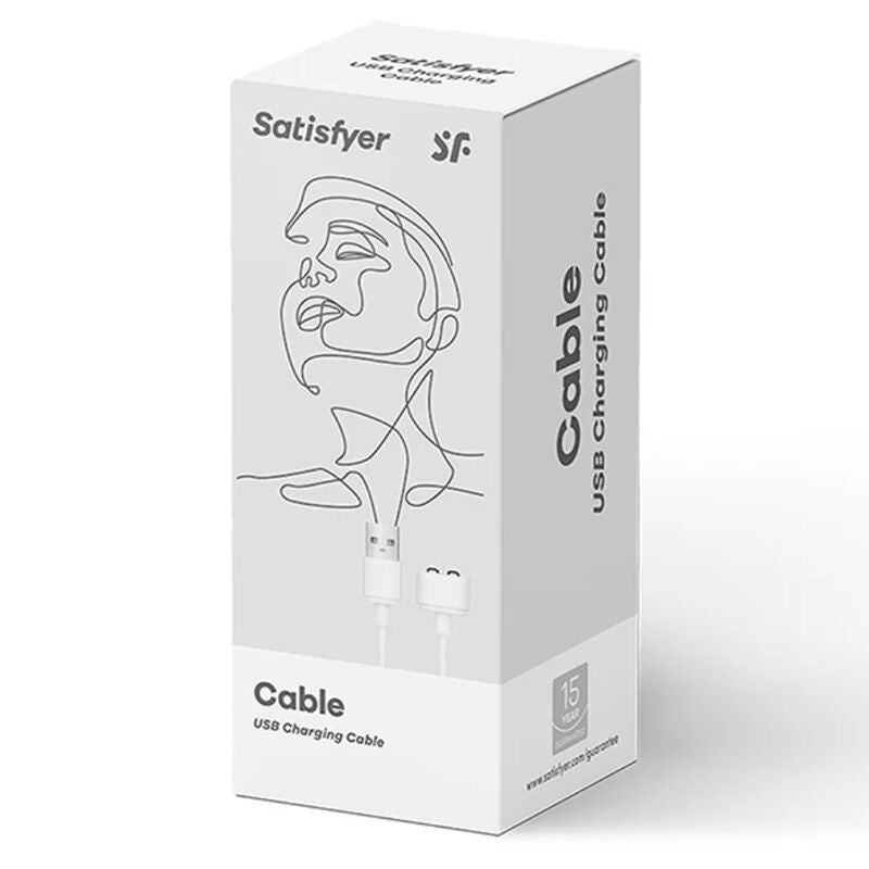 Satisfyer Cabo Carregador USB Original para dispositivos de prazer, mostrando o conector USB e o conector proprietário.
