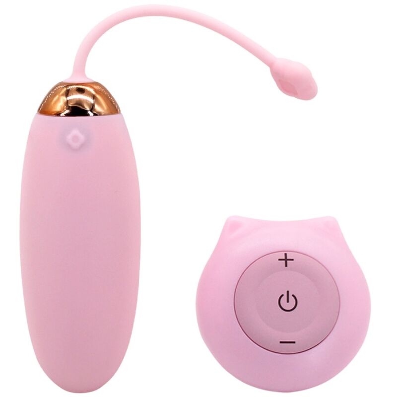 Armony Kitty Fun Ovo Vibratório com Controle Remoto em rosa, mostrando o dispositivo e o controle.