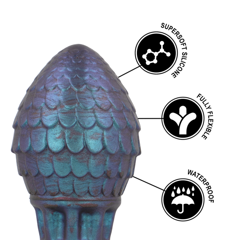 Close-up do EPIC Anal Plug Vrakos Dragon Egg L, mostrando a textura e o design inspirado em ovos de dragão.