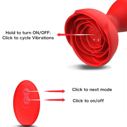 Close-up of the ARMONY Vibrador e Plug Anal com Controle Remoto, showing its rose-red silicone and design.