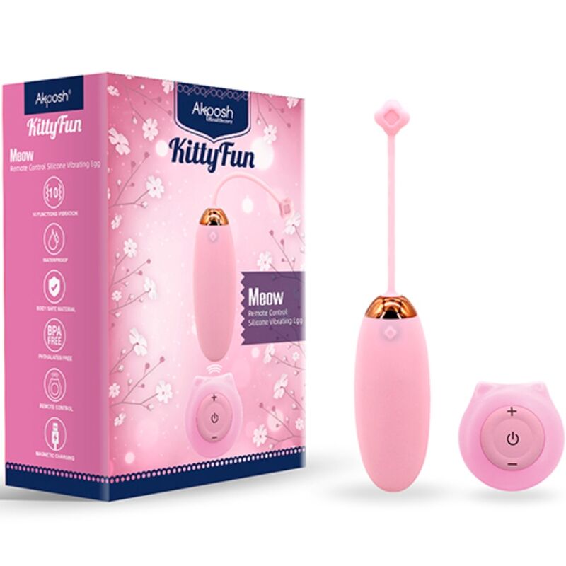 Armony Kitty Fun Ovo Vibratório com Controle Remoto em rosa, mostrando o dispositivo e o controle.
