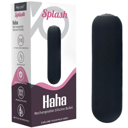 Close-up of the ARMONY Vibrador Bala Silicone 10 Vibrações USB, showing its sleek black design and compact size.