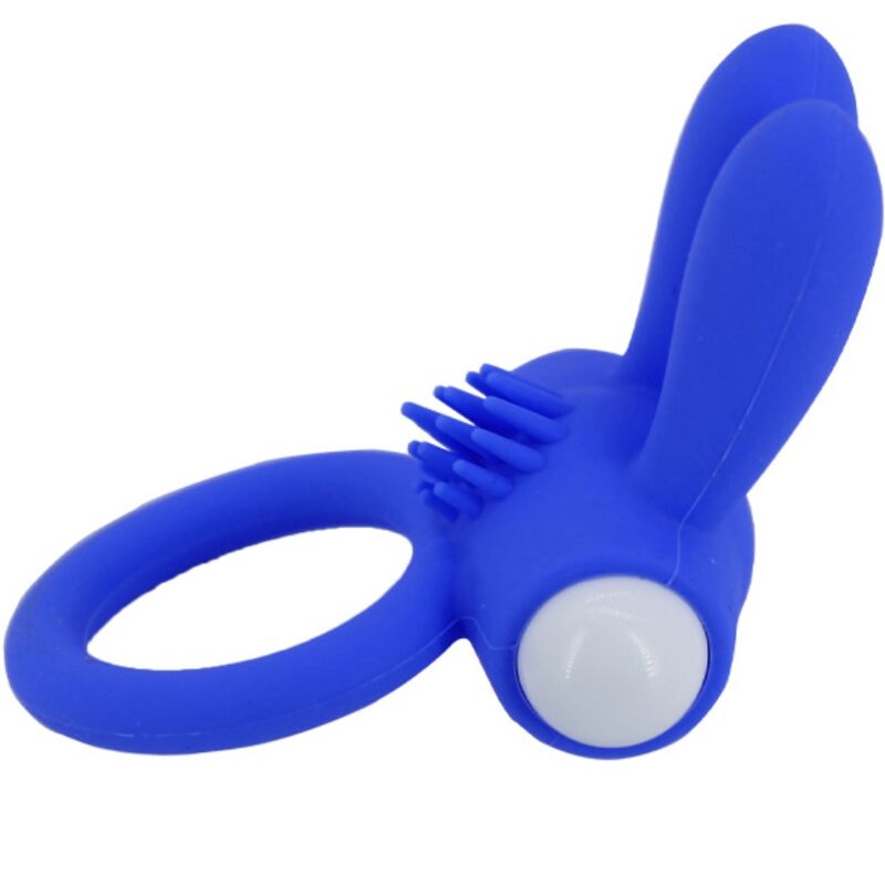 Anel vibrador ARMONY Mr Bunny em silicone azul para prazer a dois.