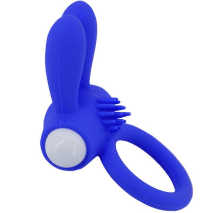 Anel vibrador ARMONY Mr Bunny em silicone azul para prazer a dois.