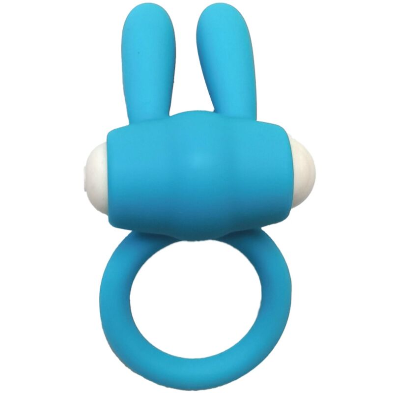 Anel vibrador Armony Mr Bunny de silicone preto, detalhe da textura e design ergonómico.