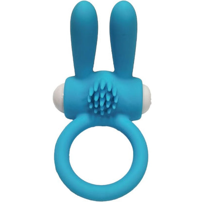 Anel vibrador Armony Mr Bunny de silicone preto, detalhe da textura e design ergonómico.