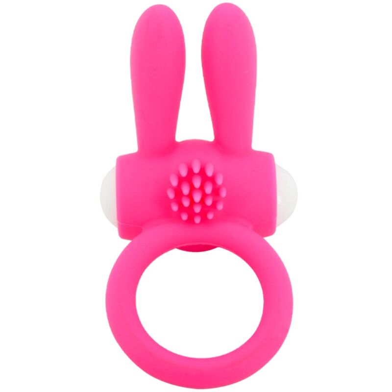 Close-up do ARMONY Anel Vibrador Mr Bunny Silicone Rosa, destacando o design ergonómico e material suave para prazer a dois.