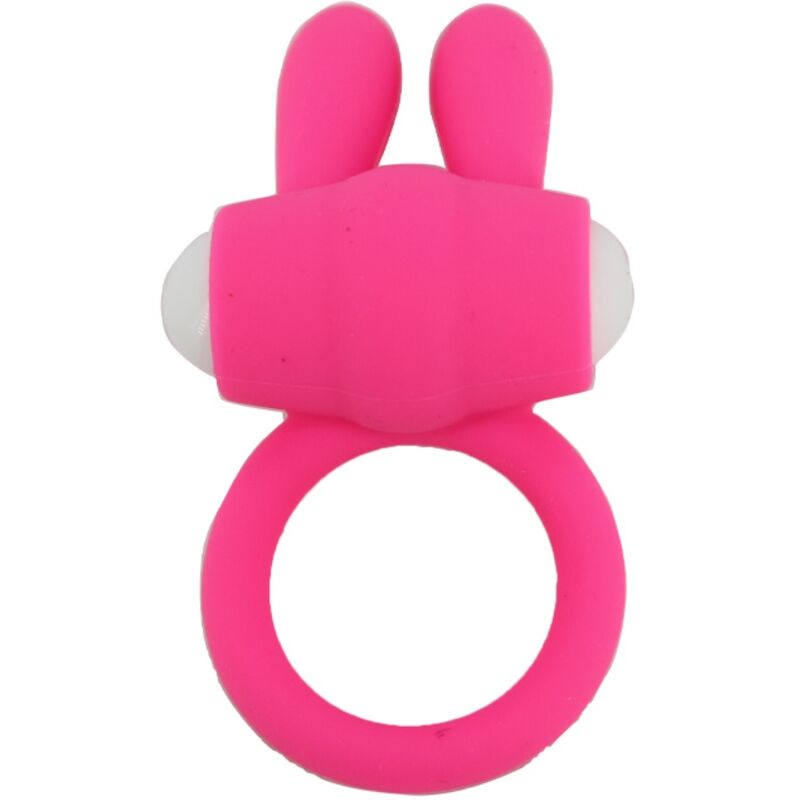 Close-up do ARMONY Anel Vibrador Mr Bunny Silicone Rosa, destacando o design ergonómico e material suave para prazer a dois.