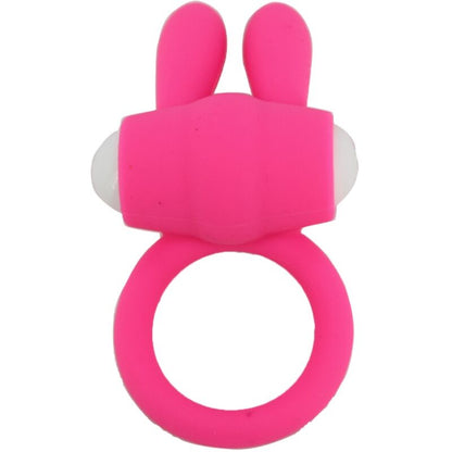 Close-up do ARMONY Anel Vibrador Mr Bunny Silicone Rosa, destacando o design ergonómico e material suave para prazer a dois.