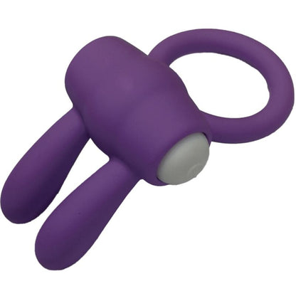 Close-up do ARMONY Mr Bunny Anel Vibrador em Silicone Roxo, destacando o design ergonómico e a textura do material.