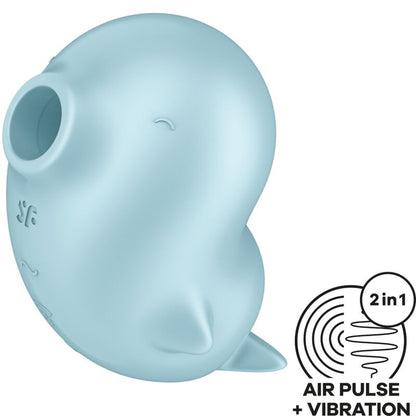 Satisfyer Sassy Seal Estimulador e Vibrador Azul, mostrando o design ergonómico e a ponta de estimulação.