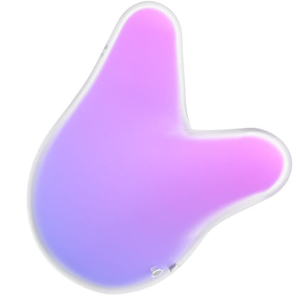 Close-up do vibrador Satisfyer Mermaid Vibes roxo e rosa, destacando o design em silicone e a ponta para estimulação clitoriana.
