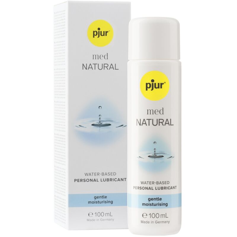 PJUR Lubrificante Íntimo Base de Água Natural Med 100ml, embalagem e detalhes do produto
