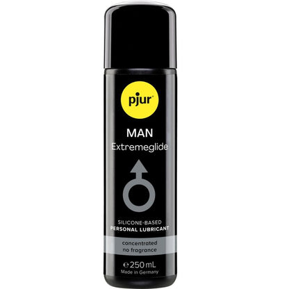 Frasco de PJUR Lubrificante Premium Man 250ml com base de silicone para deslizamento extremo.