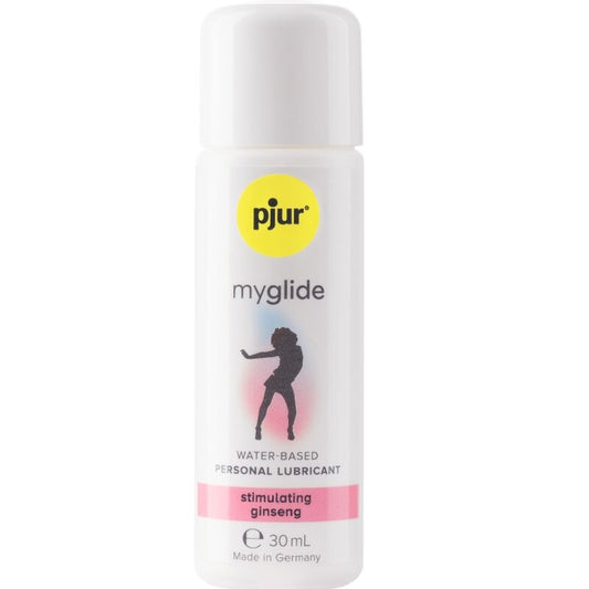 Frasco de PJUR Lubrificante Estimulante MyGlide Efeito Calor 30 ML, destacando a embalagem e o nome do produto.