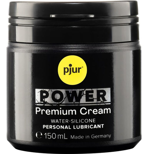 Pote de PJUR Creme Lubrificante Pessoal Power Premium 150 ML, destacando sua textura cremosa.