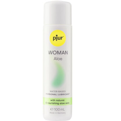 Pjur Woman Aloe Lubrificante à Base de Água 100ml, frasco com detalhes do produto.