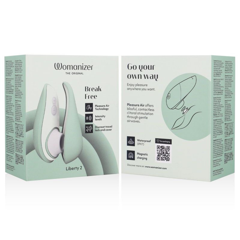Womanizer Liberty 2 estimulador de clitóris por sucção na cor verde claro, com tampa magnética.