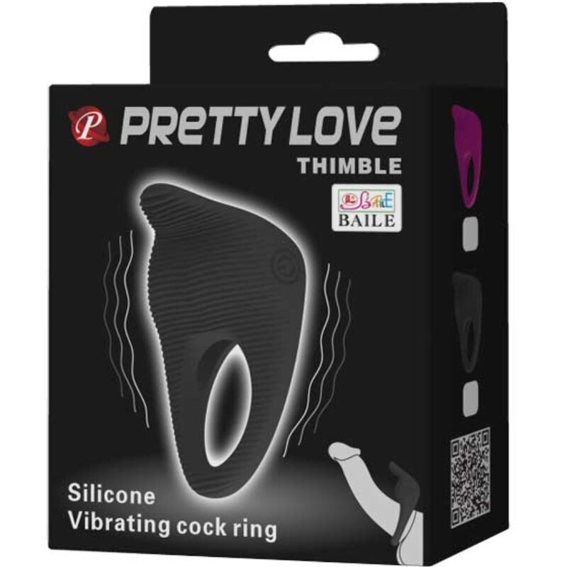 Anel Vibrador PRETTY LOVE Thimble preto em silicone