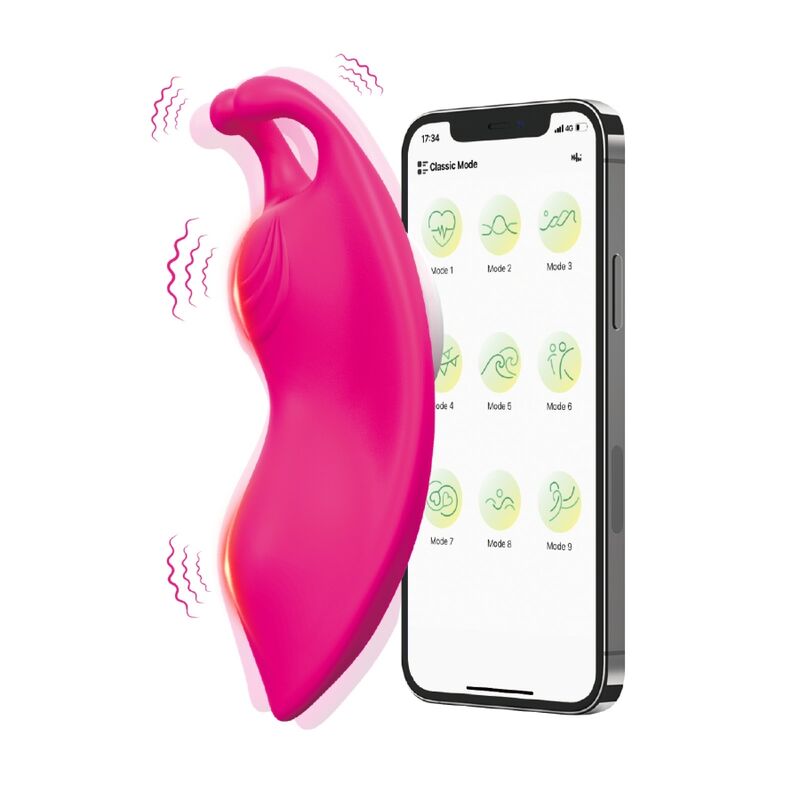 ARMONY Calcinha Vibratória Wearable Honeybee G-Spot com App Fúcsia, mostrando detalhes do design e clipe magnético.