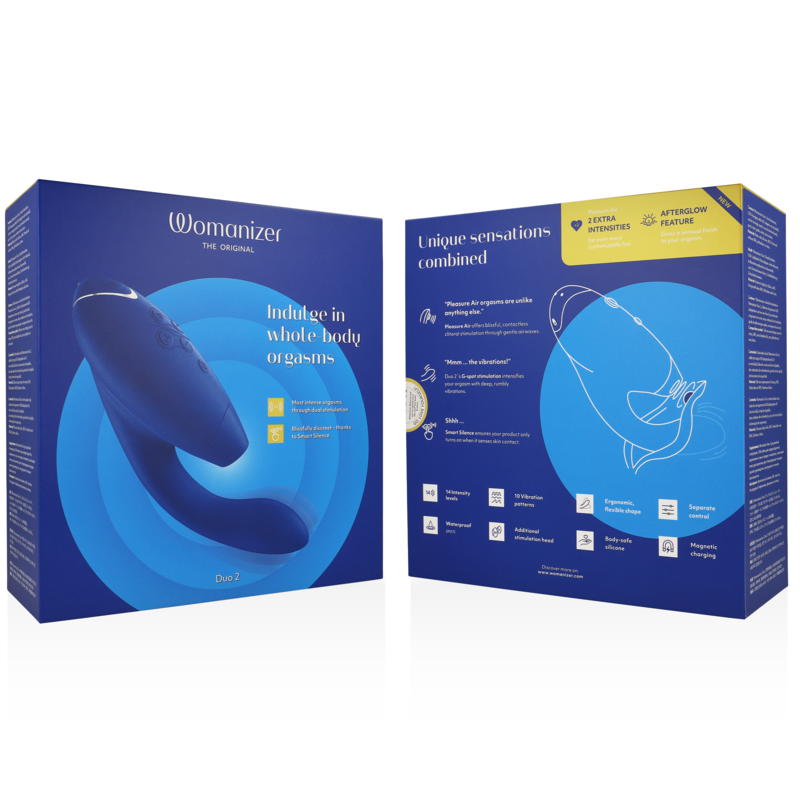 Womanizer Duo 2 Estimulador Duplo azul com Tecnologia Pleasure Air para estimulação clitoriana e Ponto G.
