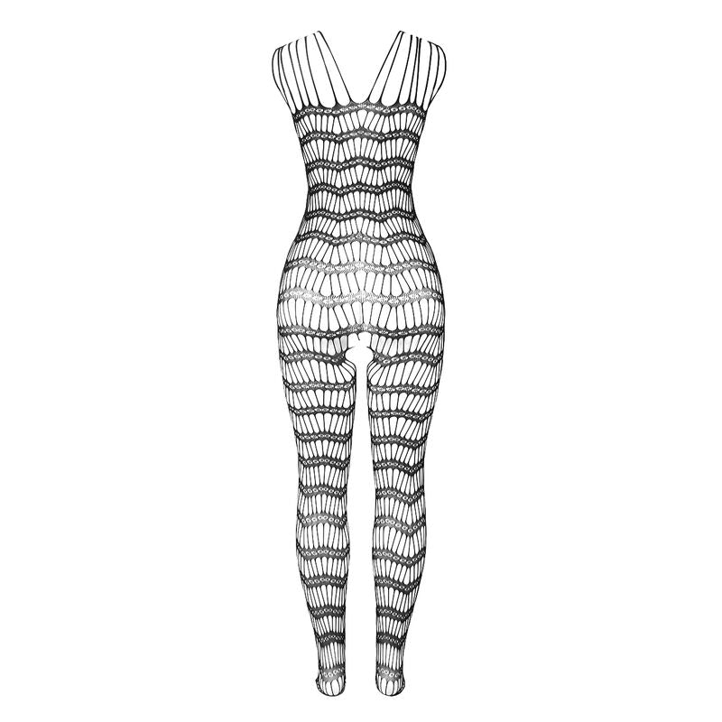Bodystocking Arrastão SUBBLIME com design sem virilha e alças nos ombros, preto, tamanho único.