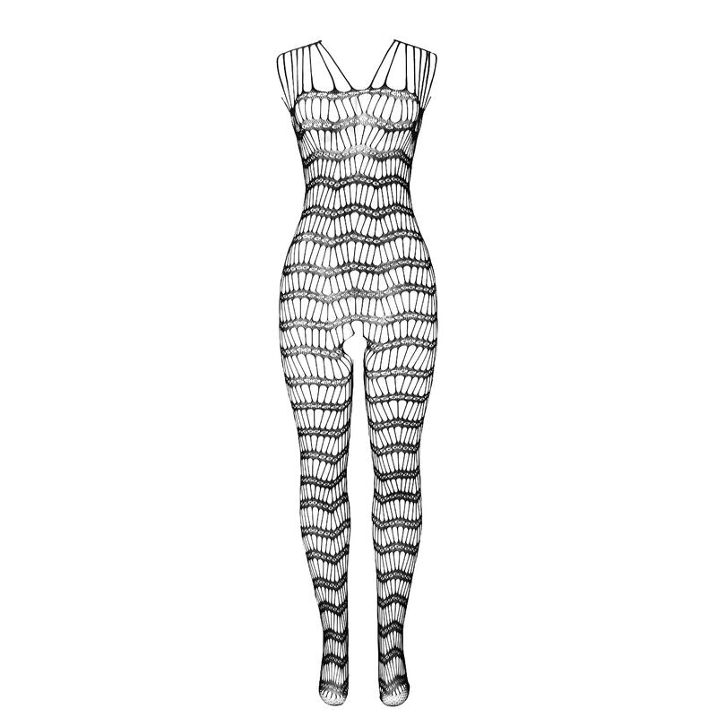 Bodystocking Arrastão SUBBLIME com design sem virilha e alças nos ombros, preto, tamanho único.