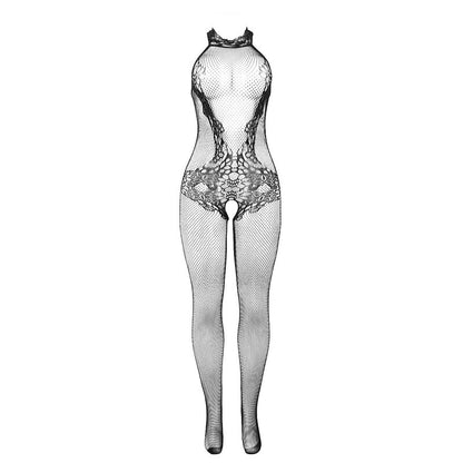 Subblime Bodystocking de Rede e Renda com Gola Alta e Sem Fundo.