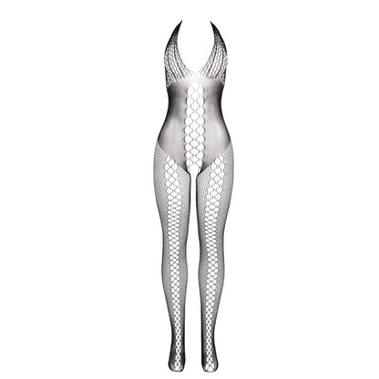 Bodystocking Subblime preto com costas abertas e detalhes cruzados, mostrando o design sensual.