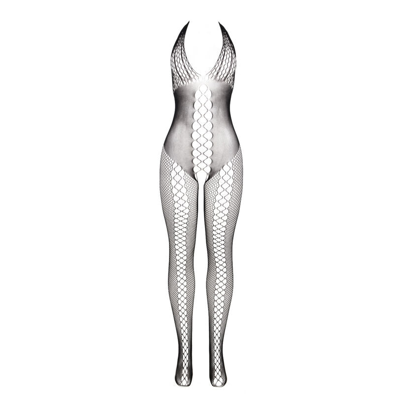 Bodystocking Subblime preto com costas abertas e detalhes cruzados, mostrando o design sensual.