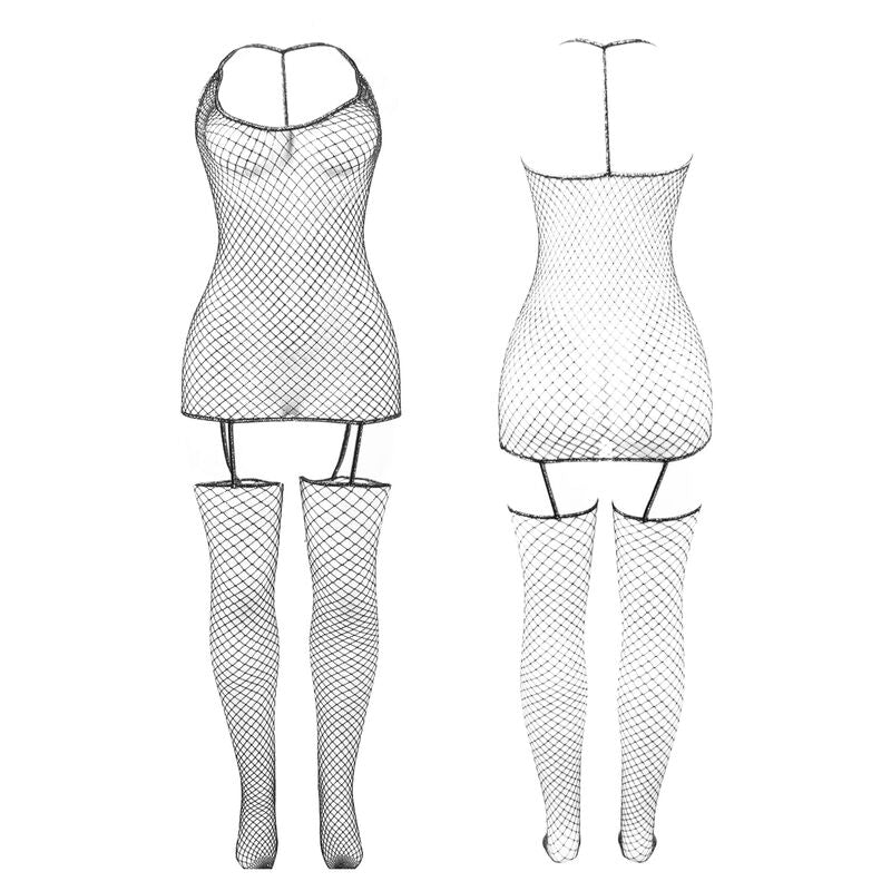 Bodystocking de Rede Arrastão Brilhante SUBBLIME em detalhe, mostrando a textura e o design.