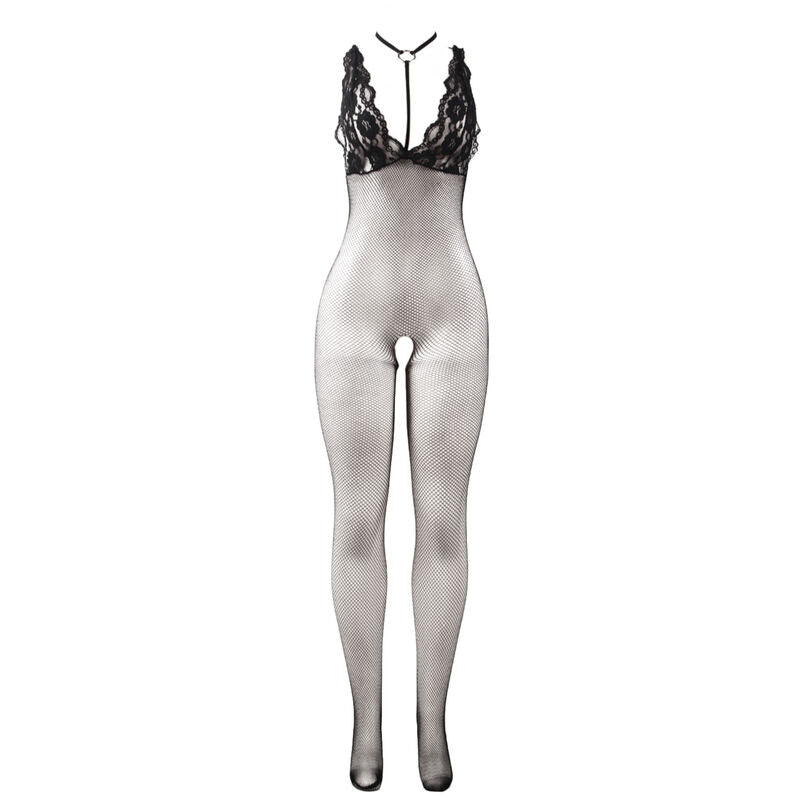 Subblime Bodystocking Rede Transparente Sem Costas Preto. Lingerie sensual e elegante de tamanho único.