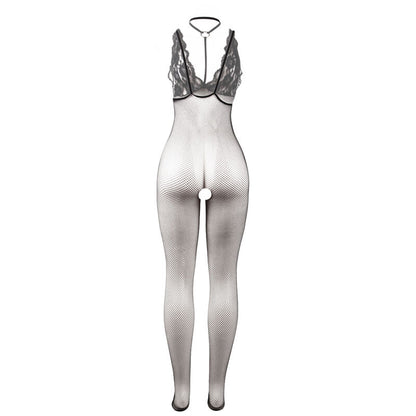 Subblime Bodystocking Rede Transparente Sem Costas Preto. Lingerie sensual e elegante de tamanho único.