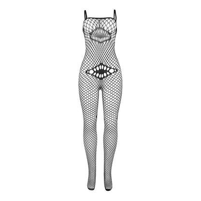 Bodystocking de rede preto SUBBLIME com detalhes sensuais no peito e barriga.
