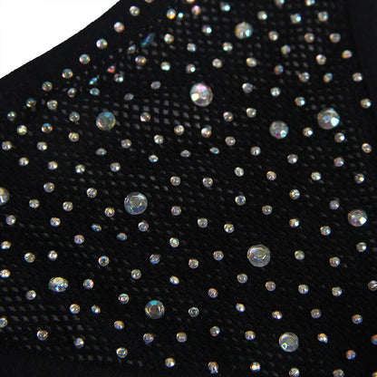 Imagem do Bodystocking de Rede Subblime com Luvas e Diamantes Preto, mostrando detalhes da trama e brilho.